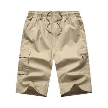 Imagem de Bermuda Casual Masculina De Algodão Até O Joelho Com Bolso Com Zíper, 