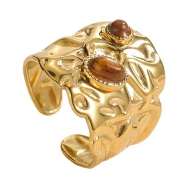 Imagem de Anel Aberto Em Aço Inoxidável Com Pedra Natural À Prova d'Água Na Cor 