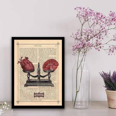 Imagem de Quadro Coração E Cérebro Moldura Preta Com Vidro 33X24Cm