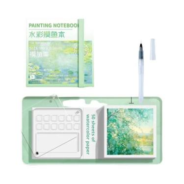 Imagem de Caderno De Desenho Portátil Mini Para Aquarela Com Bandeja De Tinta, 5