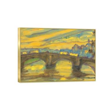 Imagem de Impressão em tela de paisagem pronta para pendurar - pintura de arte de parede famosa - luz noturna - decoração de casa moderna imagem moldura dourada 70 x 100 cm 27 x 39 pol