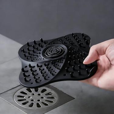 Imagem de Capa de drenagem de filtro de borracha de silicone, coletor de ralo de cabelo de chuveiro, coloque no ralo no banheiro e na cozinha, preta
