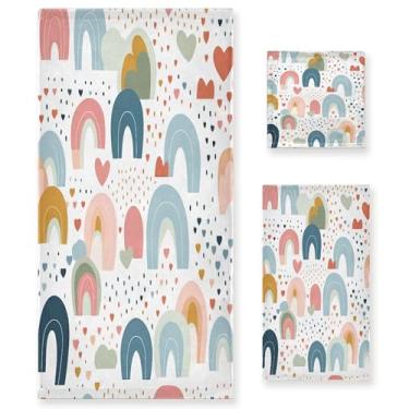 Imagem de xigua Conjunto de toalhas de banheiro de desenho animado arco-íris toalha de banho macia absorvente de 3 peças toalha de mão toalhas decorativas para banheiro, academia, hotel, praia, piscina