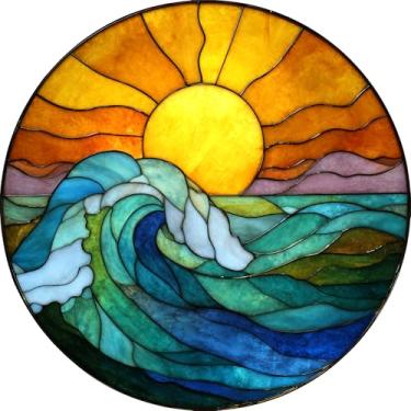 Imagem de Pendurado em vitrais, apanhadores de sol coloridos para janela, painel de diamante decorativo, apanhador de sol de jardim para aniversário para mulheres, homens, marido (oceano + nascer do sol)