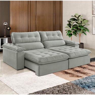 Imagem de Sofá Retrátil E Reclinável Texas 2,94m Veludo Cor Cinza 2107 Usb Sem Kit Usb