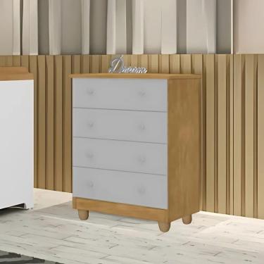 Imagem de Cômoda Lara Compacta Moderna 4 Gavetas Em Mdf Alta Qualidade Cinza Nature