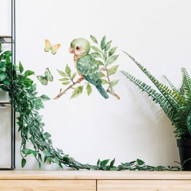 Imagem de Adesivos de parede Folhas verdes de papagaio com borboletas PVC 30x30c