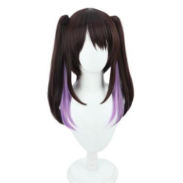 Imagem de Peruca de cosplay de anime marrom com destaques roxos Twin Tails - yiw