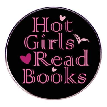 Imagem de Broche Hot Girls Read Books, redondo, liga preta, esmalte - Yiweisai