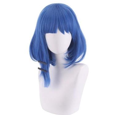 Imagem de Peruca de cosplay genérica curta azul com franja de 35 cm resistente a