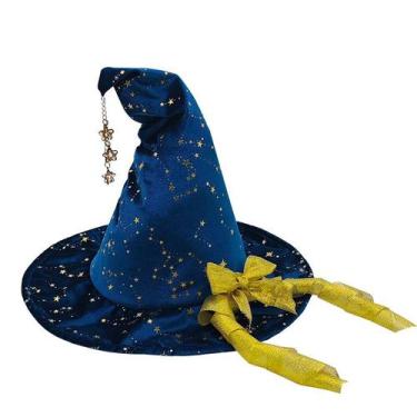 Imagem de Chapéu de bruxa estrelado com laço amarelo para cosplay e festas - yiw