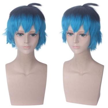 Imagem de Peruca de cosplay curta azul com gradiente preto de 30 cm para todas a