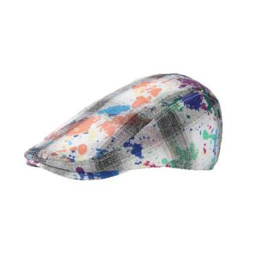 Imagem de Chapéu plano masculino Colorido Paint Splatter Plaid Gatsby Newsboy - 