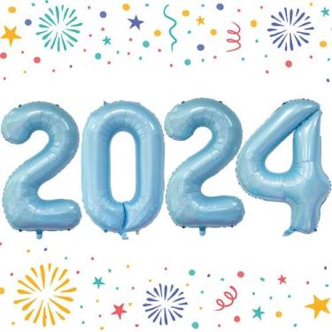 Imagem de Balões numéricos KALOR 2024 Graduation Azul Claro de 1 m com fita