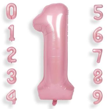 Imagem de Balão SUWEN número 1 rosa de alumínio de 40 polegadas para festa