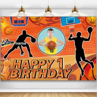 Imagem de Banner de decorações de festa AUBAO Custom Basketball, 1º aniversário