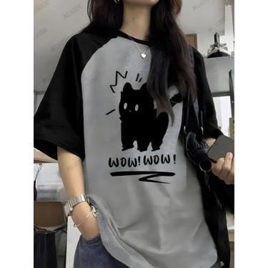 Imagem de Camiseta Feminina Engraçada com Estampa de Gato - Plus Size - Modelo P