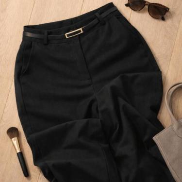 Imagem de Calça Pantalona Plus Size Feminina Com Bolso E Cinto Wide Leg Social A