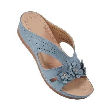 Imagem de Sandálias Casuais Femininas Com Plataforma Em Forma De Flor Confortáve