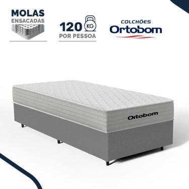 Imagem de Cama Box com Colchão de Molas Ensacadas Ortobom One Face Plenno Solteiro 88cm