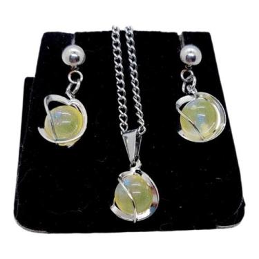 Imagem de Colar Brinco Feminino CHOKER Aço Inox Pérola ESPIRAL AMARELO - ASA