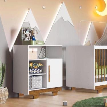 Imagem de Cômoda 1 Porta Branco/Madeira Flocos Sol Móveis - Sol moveis