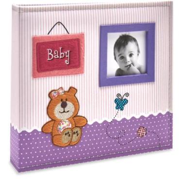 Imagem de Album 200 fotos 10x15 bebe tecido baby urso lilás- ical 801
