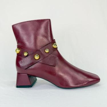 Imagem de Bota feminina bordô em couro cano curto e bico quadrado 1919 - GIULIA 