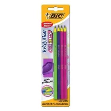 Imagem de Lápis Grafite Evolution Colors Hb N2 4u + Borracha Hexagonal Rosa RoVe