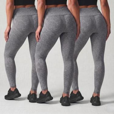 Imagem de Kit 3 Calças Legging Feminina Cós Alto Academia Fitness Zero Transparê
