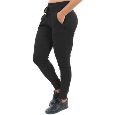 Imagem de Calça moletom feminina jogger ribana cintura alta Canelada Desportiva 