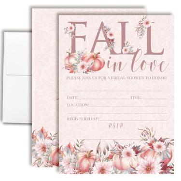 Imagem de Convites para chá de panela Blush Fall in Love - 20 5x7 cartões de preenchimento com envelopes - Convites de chá de casamento floral de abóbora de outono por AmandaCreation