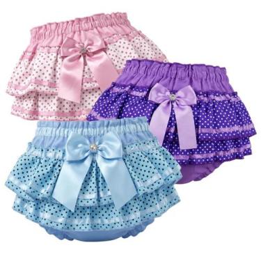 Imagem de Kit 3 Calcinha Bunda Rica Infantil Menina Com Folho Cetim E Laço - Mul