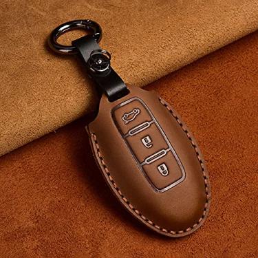 Imagem de YJADHU Capa de couro para chave de carro, adequada para Infiniti EX35 FX35 FX50 M56 G35 G37 JX35 QX50 QX60 QX80 Nissan Keychain Protect capa de bolsa, caixa de 3 botões marrom