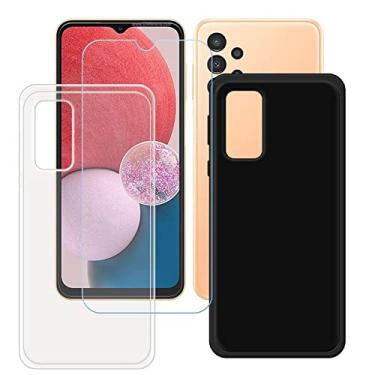 Imagem de FZYM Capa para Samsung Galaxy A13 + película protetora de tela de vidro temperado, fina transparente + capa protetora de silicone TPU em gel macio preto para Samsung Galaxy A13 (6,6 polegadas)