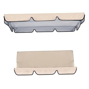 Imagem de Baoblaze Conjunto de capa de balanço de 3 assentos capa de dossel de balanço e capa de assento para substituição de cadeira de balanço de jardim, capa protetora de chuva, bege