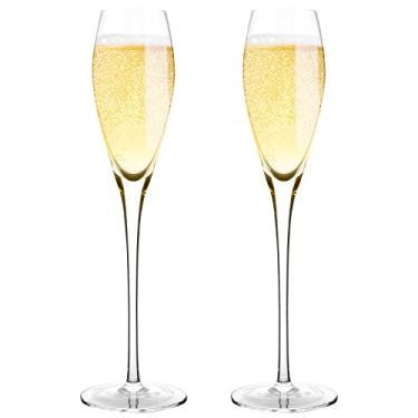 Imagem de Bella Vino Taças de champanhe de cristal sopradas à mão – taças de champanhe padrão Bella Vino feitas de vidro de cristal premium 100% sem chumbo, perfeito para qualquer ocasião, ótimo presente, 26,6 cm, 298,4 g, conjunto de 2, transparente