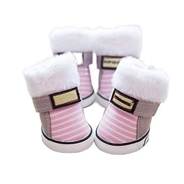 Imagem de YUEMOL Botas para cães 4 peças de sapatos de inverno para cachorros, ursinhos de pelúcia antiderrapantes e quentes, botas de neve para pés de cachorro pequenos (Color : E, Size : 5#)