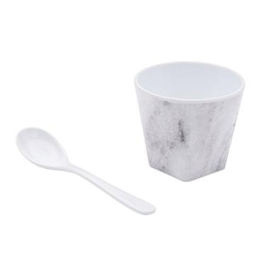 Imagem de Sugar & Cloth Conjunto de colher e xícara de sobremesa de melamina de mármore, 8 peças, serviço para 4