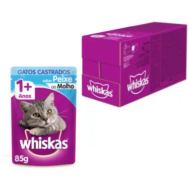 Imagem de Kit Ração Úmida Whiskas Sachê Peixe ao Molho para Gatos Adultos Castrados - 20 Unidades