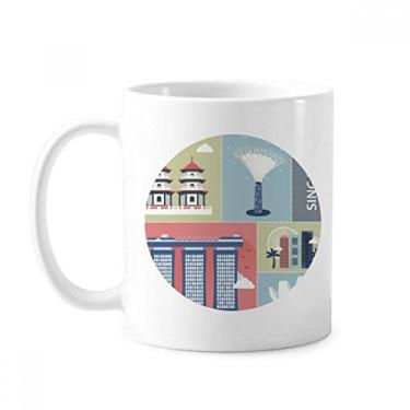 Imagem de Caneca clássica de cerâmica branca arranha-céu Singapura com pontos famosos Caneca presente com alças 350 ml