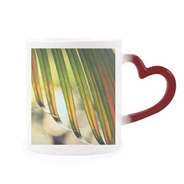Imagem de Caneca com imagem de planta de folha de sol sensível ao calor, caneca vermelha que muda de cor