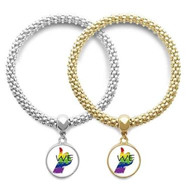 Imagem de DIYthinker LGBT Bandeira de Arco-íris We Lover Pulseira Pingente Joias Presente de Casal