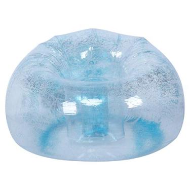 Imagem de Cadeira de sofá inflável transparente para lazer, cadeira de descanso inflável dobrável para família, espreguiçadeira, ar preguiçoso, com decoração de lantejoulas, para casa ou escritório (azul)
