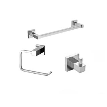 Imagem de Kit Acessórios Banheiro Porta Toalhas de Rosto Cabide Inox Papeleira Metal