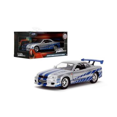 Imagem de Jada Toys Fast & Furious 1:32 Brian'S Nissan Skyline Gt-R R34 Die-Cast Para Carro Prata/Azul, Brinquedos Para Crianças E Adultos