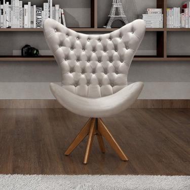 Imagem de Poltrona Alice Lisa Cadeira Egg Pé Giratório Madeira Recepção, Escritório Suede Bege Claro