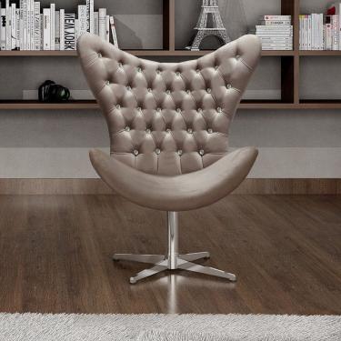 Imagem de Poltrona Alice Strass Egg Capitonê Cadeira Giratória Recepção, Escritório Cinza Capuccino