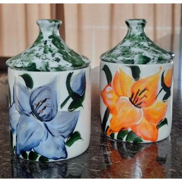 Imagem de AÇUCAREIRO kit 2 PEÇAS 250 GRAMAS - PORCELANA DECORADA FRUTAS FLORES