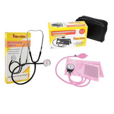 Imagem de Estetoscópio simples e esfigmomanômetro Preto Premium, ROSA